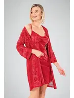 2li Sabahlıklı Kırmızı Gecelik Takım Ahu 7737 Kırmızı