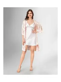 Ahu Lingerie 2li Saten Sabahlık Takımı Ekru Ahu Loriva 1807