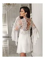 2'li Saten Transparan Dantel Sırtı Biyeli Bağlama Detaylı Fantazi Gecelik Takımı İmaj 3205 Ekru