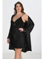 2li Siyah Gecelik Sabahlık Takımı Bigsize Ahu 6213 Siyah farklı açı