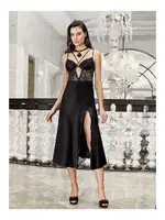 2li Siyah Saten Fantazi Gecelik Takımı Transparan Dantel Detaylı İmaj 3202 Siyah