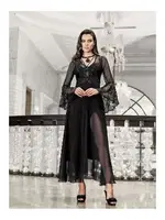 2li Siyah Saten Fantazi Gecelik Takımı Transparan Dantel Detaylı İmaj 3202 Siyah farklı açı