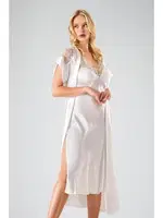 2li Uzun Saten Sabahlıklı Gecelik Takım Ekru Ahu 7721 Ekru