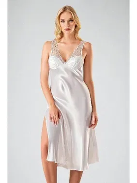 Ahu Lingerie 2li Uzun Saten Sabahlıklı Gecelik Takım Ekru Ahu 7721 - Alternatif Görünüm