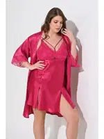 2li Vişne Sabahlık Gecelik Takımı Bigsize 6212 Ahu-6212 Fuşya