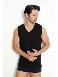 Lüx DRM 3 Adet V Yaka Kolsu Bamboo Kumaş Erkek Atlet - T-shirt Lüx DRM 3904