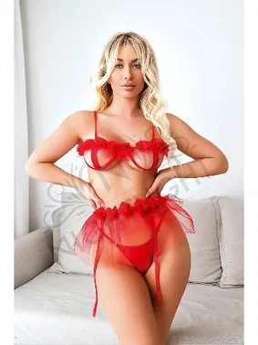 NightLight 3D Çiçekli Fantezi Kırmızı Jartiyer Takım NightLight 1083