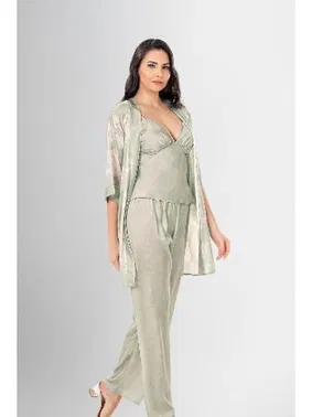 Ahu Lingerie 3lü Çiçek Desenli Sabahlık Pijama Takımı Ahu Loriva 1953