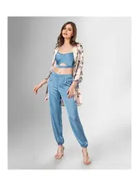 Ahu Lingerie 3lü Mavi Büstiyerli Sabahlıklı Pijama Takımı Ahu Loriva1825