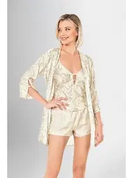 Ahu Lingerie 3lü Şort Takımı Krem Desenli Ahu Loriva 1903