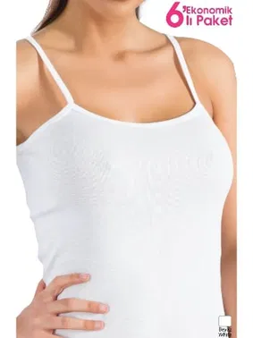 Lüx DRM 6 Adet Büyük Beden İp Askılı Pamuklu Ekonomik Paket Kadın Atlet LüxDRM 6501