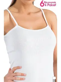 Lüx DRM 6 Adet Büyük Beden İp Askılı Pamuklu Ekonomik Paket Kadın Atlet LüxDRM 6501