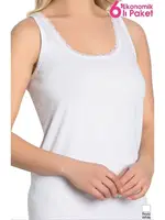 6 Adet Büyük Beden Kalın Askılı Pamuklu Ekonomik Paket Kadın Atlet LuxDRM 6503 Beyaz