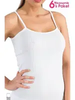 6 Adet Ip Askılı pamuklu Ekonomik Paket Kadın Atlet LuxDRM 6500 Beyaz