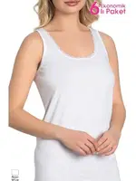 6 Adet Kalın Askılı Pamuklu Ekonomik Paket Kadın Atlet Lüx DRM 6502 Beyaz