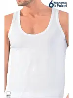 6 Adet %100 Pamuk Battal Penye Erkek Atlet Ekonomik Paket Lüx DRM 6001 Beyaz