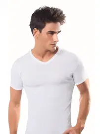 Sistina 6'lı Beyaz Erkek V Yaka Kısa Kol Atlet Fanila Sistina 11