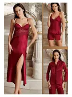 6Lı Saten Takım Dantel Detaylı Gelin Çeyiz Seti İmaj 1020 Bordo görsel 6