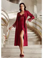 6Lı Saten Takım Dantel Detaylı Gelin Çeyiz Seti İmaj 1020 Bordo