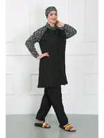 Büyük Beden Desenli Tesettür Mayo Siyah Akbeniz 44030 Siyah farklı açı