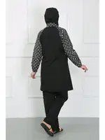 Büyük Beden Desenli Tesettür Mayo Siyah Akbeniz 44030 Siyah görsel 6