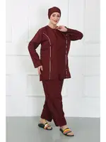 Klipsli Büyük Beden Tesettür Mayo Bordo Akbeniz 44010 detay görünüm