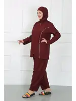 Klipsli Büyük Beden Tesettür Mayo Bordo Akbeniz 44010 farklı açı