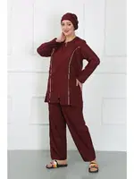 Klipsli Büyük Beden Tesettür Mayo Bordo Akbeniz 44010 görsel 4