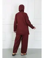 Klipsli Büyük Beden Tesettür Mayo Bordo Akbeniz 44010 görsel 5