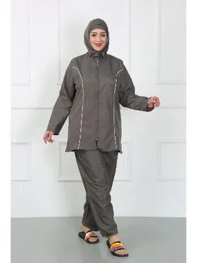 Akbeniz Büyük Beden Fermuarlı Tesettür Kadın Mayo Akbeniz 44010