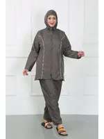 Büyük Beden Fermuarlı Tesettür Kadın Mayo Akbeniz 44010 Füme