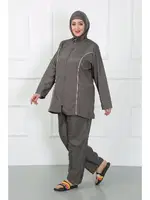 Büyük Beden Fermuarlı Tesettür Kadın Mayo Akbeniz 44010 Füme detay görünüm