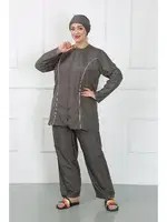 Büyük Beden Fermuarlı Tesettür Kadın Mayo Akbeniz 44010 Füme görsel 5