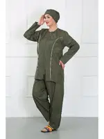 Büyük Beden Kapüşonlu Tesettür Mayo Akbeniz 44010 Haki detay görünüm