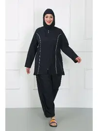 Akbeniz Kapüşonlu Büyük Beden Tesettür Kadın Mayo Lacivert Akbeniz 44010
