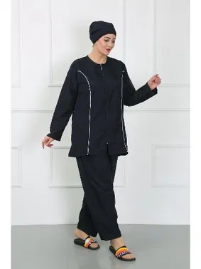 Akbeniz Kapüşonlu Büyük Beden Tesettür Kadın Mayo Lacivert Akbeniz 44010 - Alternatif Görünüm