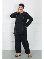 Kapüşonlu Büyük Beden Tesettür Kadın Mayo Lacivert Akbeniz 44010 görsel 5