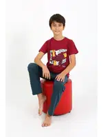 Kısa Kollu Penye Erkek Çocuk Pijama Takım Akbeniz 20758 Bordo
