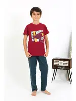 Kısa Kollu Penye Erkek Çocuk Pijama Takım Akbeniz 20758 Bordo detay görünüm