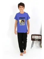 Yuvarlak Yaka Kısa Kollu Penye Erkek Çocuk Pijama Takım Akbeniz 20758 Saks