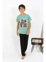 Basketball Kısa Kollu Penye Erkek Çocuk Pijama Takım Akbeniz 20758 Su Yeşili detay görünüm