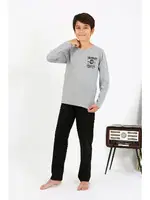 Yuvarlak Yaka Uzun Kol Penye Erkek Çocuk Pijama Takım Akbeniz 20437 Gri farklı açı