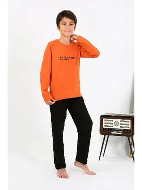 Akbeniz Penye Turuncu Erkek Çocuk Uzun Kol Pijama Takım Akbeniz 20437
