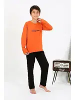 Penye Turuncu Erkek Çocuk Uzun Kol Pijama Takım Akbeniz 20437 Turuncu