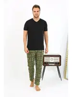 Penye Ekoseli Desen Tek Alt Erkek Pijama Akbeniz 27540 Haki detay görünüm