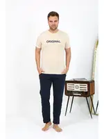 Kısa Kollu Yuvarlak Yaka Penye Erkek Pijama Takımı Akbeniz 6867 Krem detay görünüm