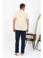 Kısa Kollu Yuvarlak Yaka Penye Erkek Pijama Takımı Akbeniz 6867 Krem farklı açı