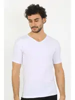 Likralı V Yaka Beyaz Kısa Kollu Erkek T-Shirt Akbeniz 65700 Beyaz