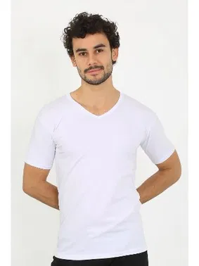 Akbeniz Likralı V Yaka Beyaz Kısa Kollu Erkek T-Shirt Akbeniz 65700 - Alternatif Görünüm