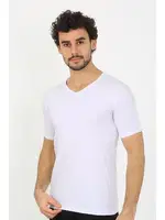 Likralı V Yaka Beyaz Kısa Kollu Erkek T-Shirt Akbeniz 65700 Beyaz farklı açı